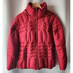 CALVIN KLEIN Crimson Red Puffer Winter Jacket Coat‎ Removable Hood Womens M